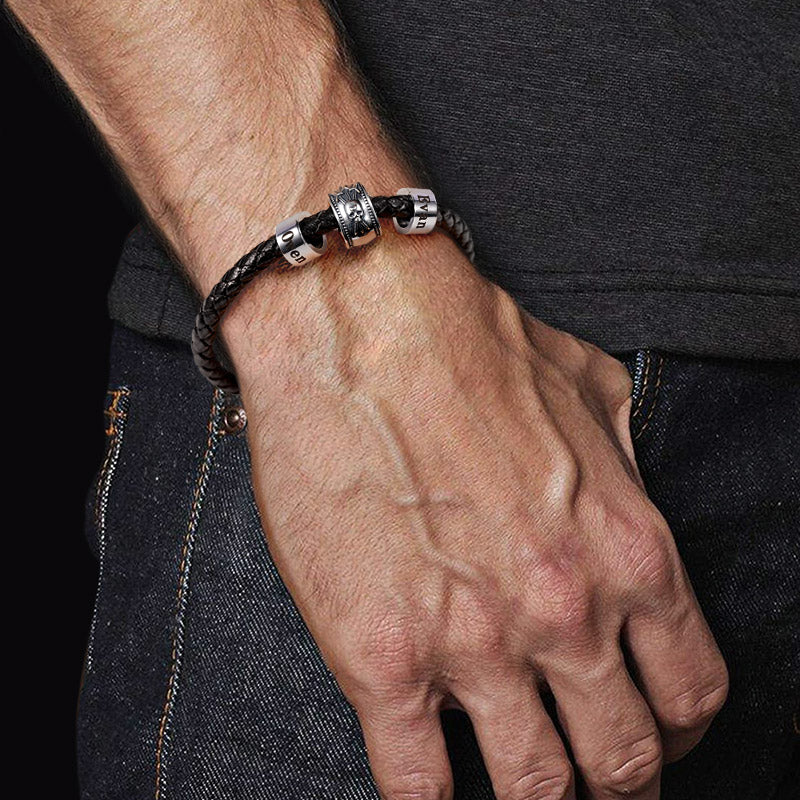 Skull Swords Snake Vintage Bead & Customized Classic Beads S925 Sterling Silver with Gift Copper Black Leather Men's Bracelet Jewelry for Men_3