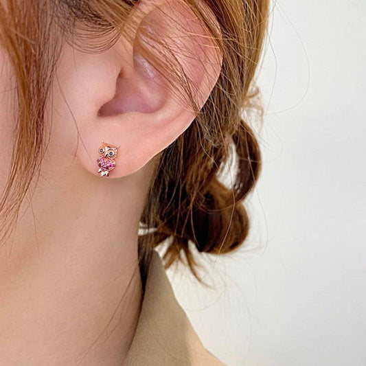 Owl Stud Earring Rose Gold Plated 925 Sterling Silver_3