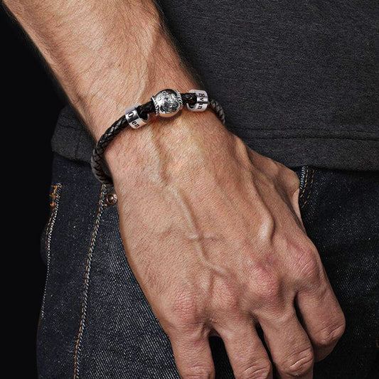 Pirate Ship Vintage Bead & Customized Classic Beads S925 Sterling Silver with Gift Copper Black Leather Men's Bracelet Jewelry for Men_5