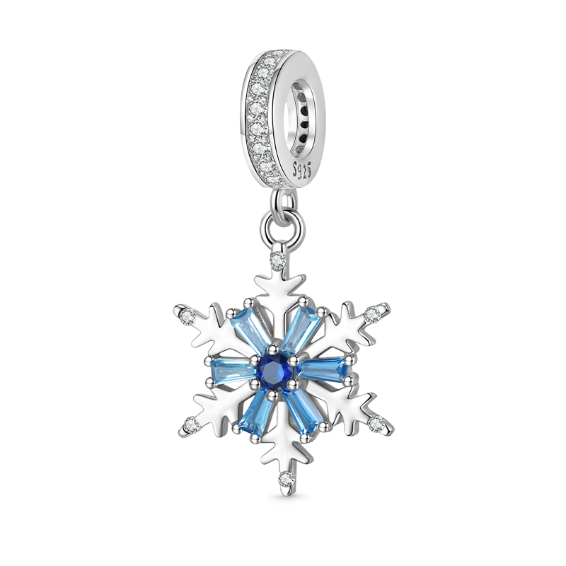 Blue Crystal Snow Pendant Dangle Charm 925 Sterling Silver_1