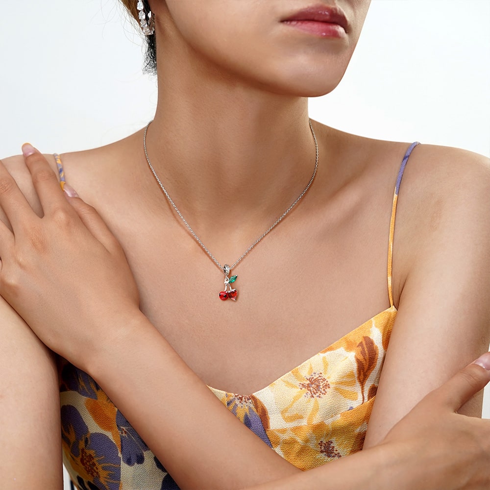 Gnoce Cherry Embraces Heart Gem Pendant Dangle Charm_5