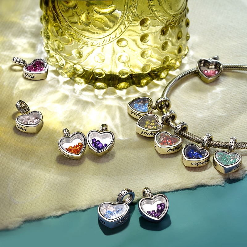 Gnoce Sep.Birthstone Heart Personalized Photo Pendant Dangle Charm_2