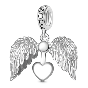 Gnoce Charme gravable cœur ailes d'ange Alliage argent plaqué platine