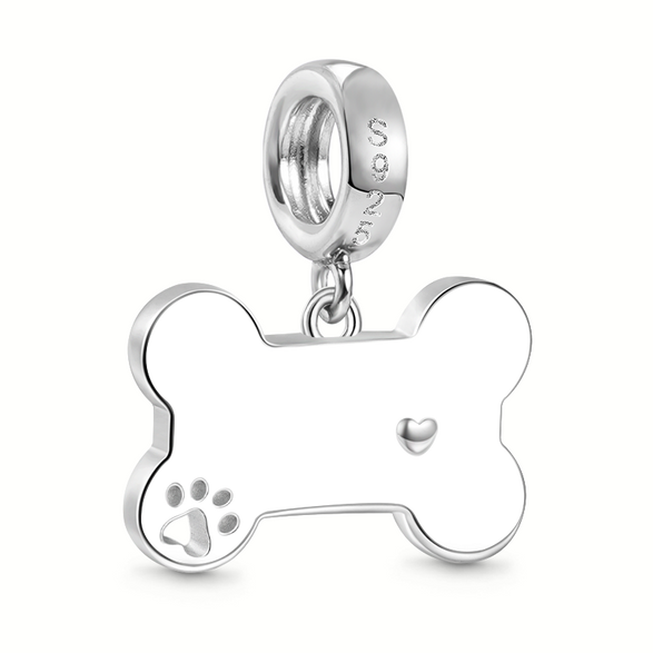 Gnoce "Le chien aime l'os" Charm gravable Alliage argent plaqué platine