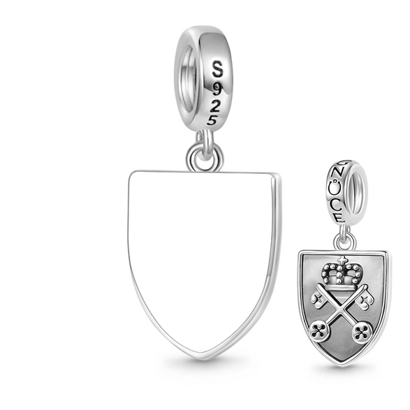 Gnoce Charm de bouclier à clé croisé gravable Alliage argent plaqué platine
