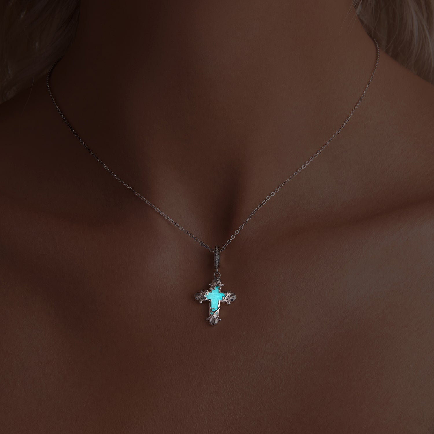 Gnoce Glow-in-the-Dark Retro Cross Pendant Dangle Charm_7