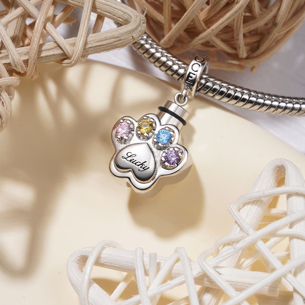 Gnoce Engravable Paw Urn Ashes Charm Platinum-plated Silver Blend_5