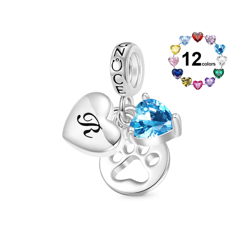 Gnoce Personalized Initial Letter Pet Love Birthstone Pendant Dangle Charm_1