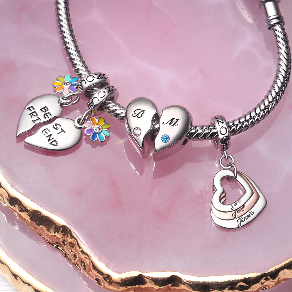 Gnoce Engravable Splicing Hearts Birthstone Pendant Dangle Charm_4