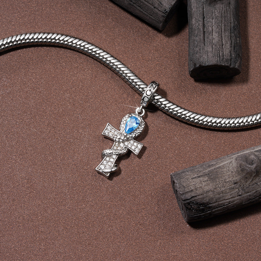 Gnoce Twisted Silver Snake Cross Birthstone Pendant Dangle Charm_4