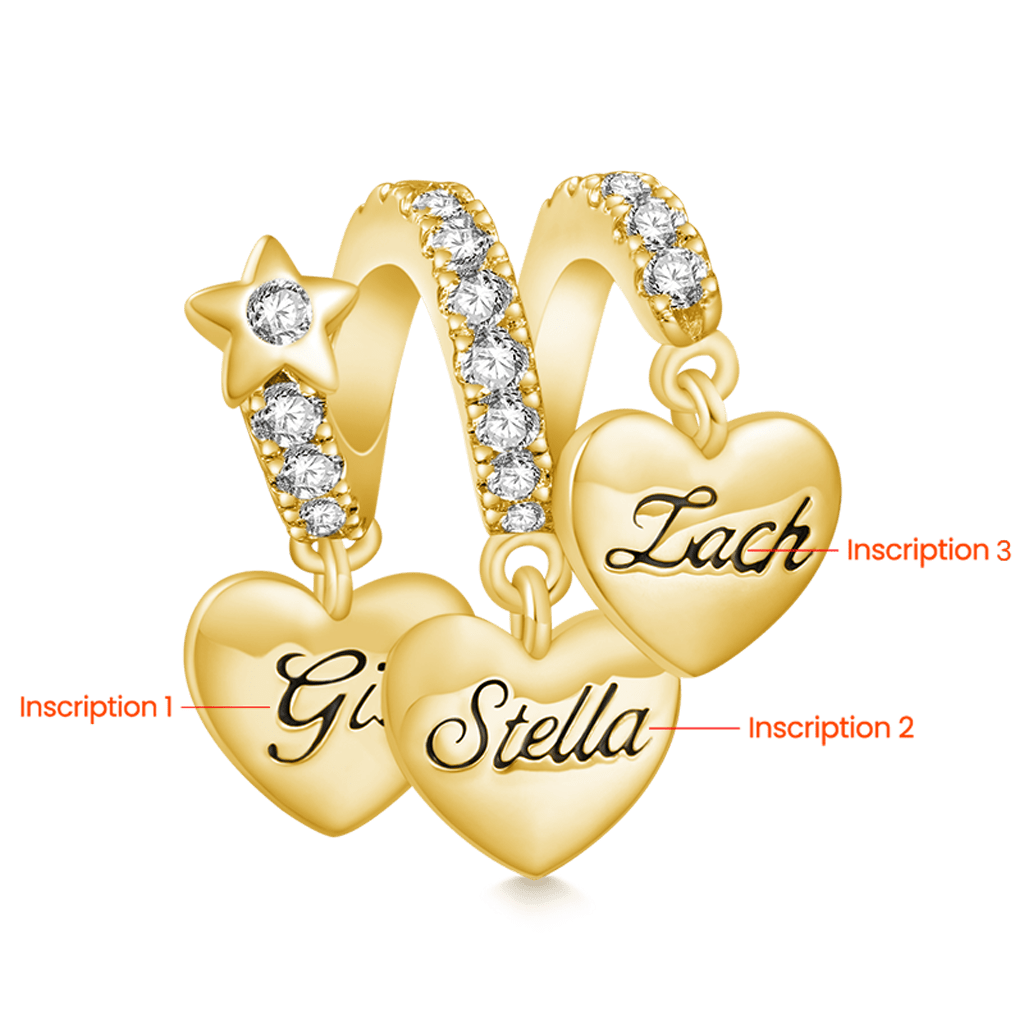 Gnoce 18k Gold Plated Engravable Three Hearts Family Pendant Dangle Charm_3