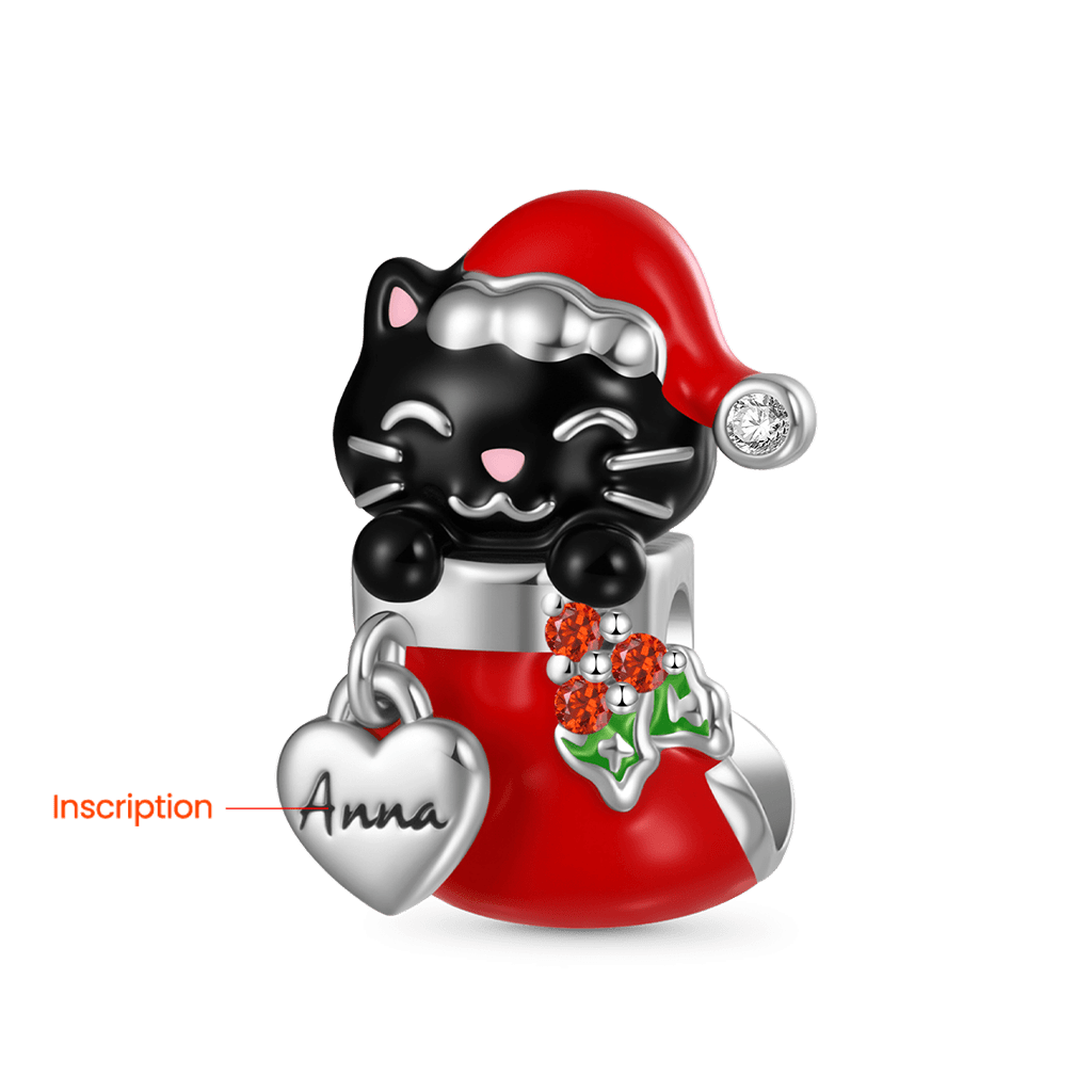 Gnoce Engravable Name Cat in Stocking Charm_2