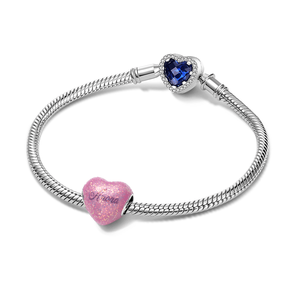 Gnoce Heart-shaped Glitter Pink Enamels Engravable Charm_4