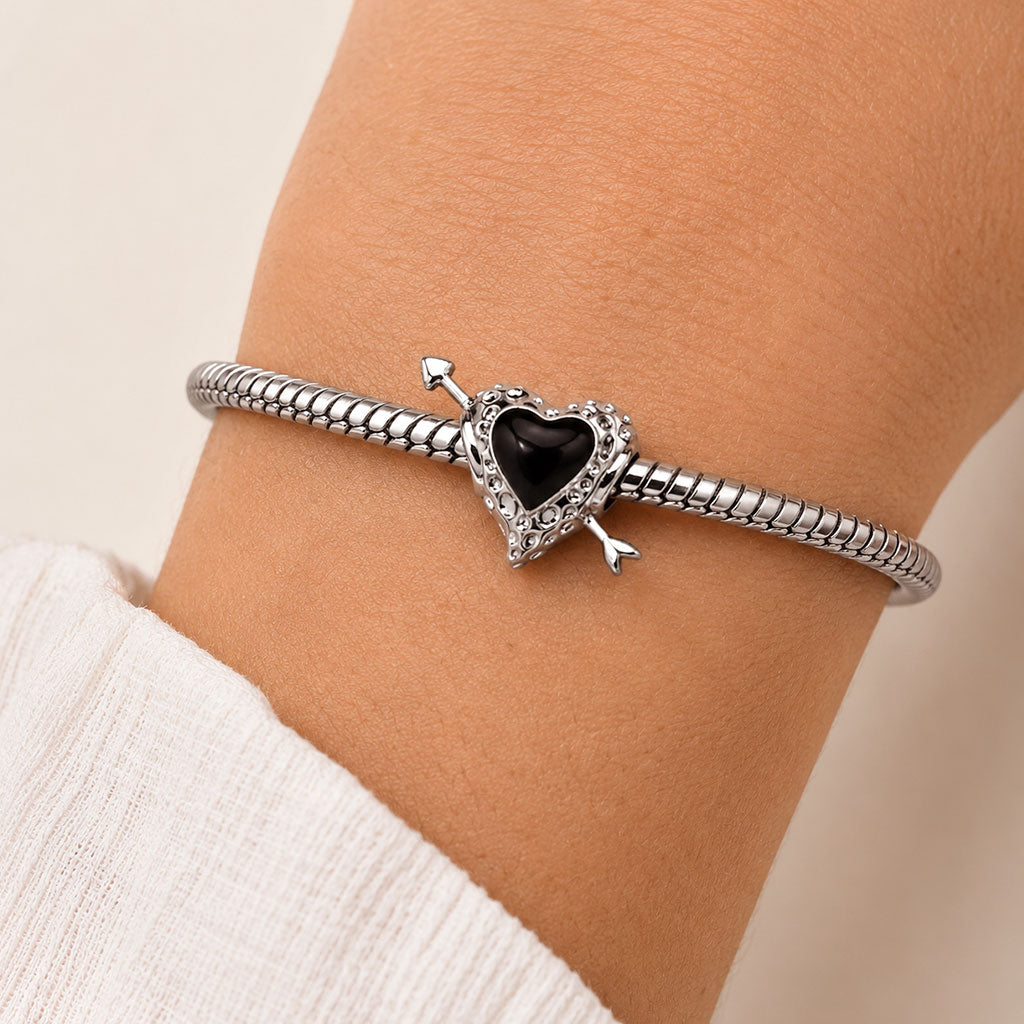Gnoce Heart-shaped Meteorite Arrowhead Charm Platinum-plated Silver Blend_3