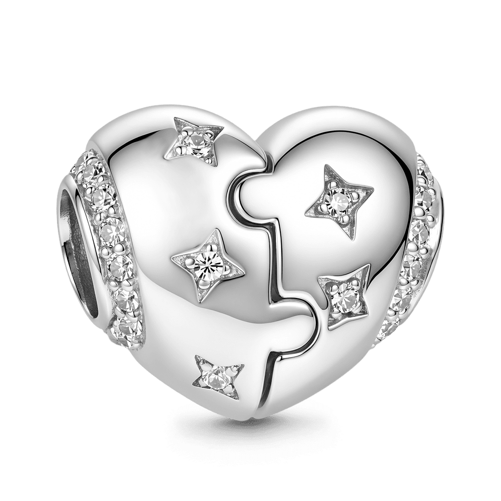 Gnoce Heart-shaped Puzzle Birthstone Charm Platinum-plated Silver Blend_6