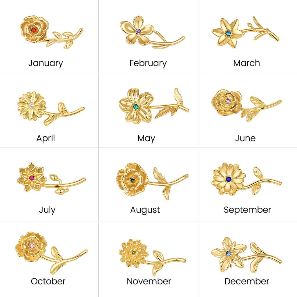 Gnoce Solid‌ Birthday Flower Birthstone Necklace_5