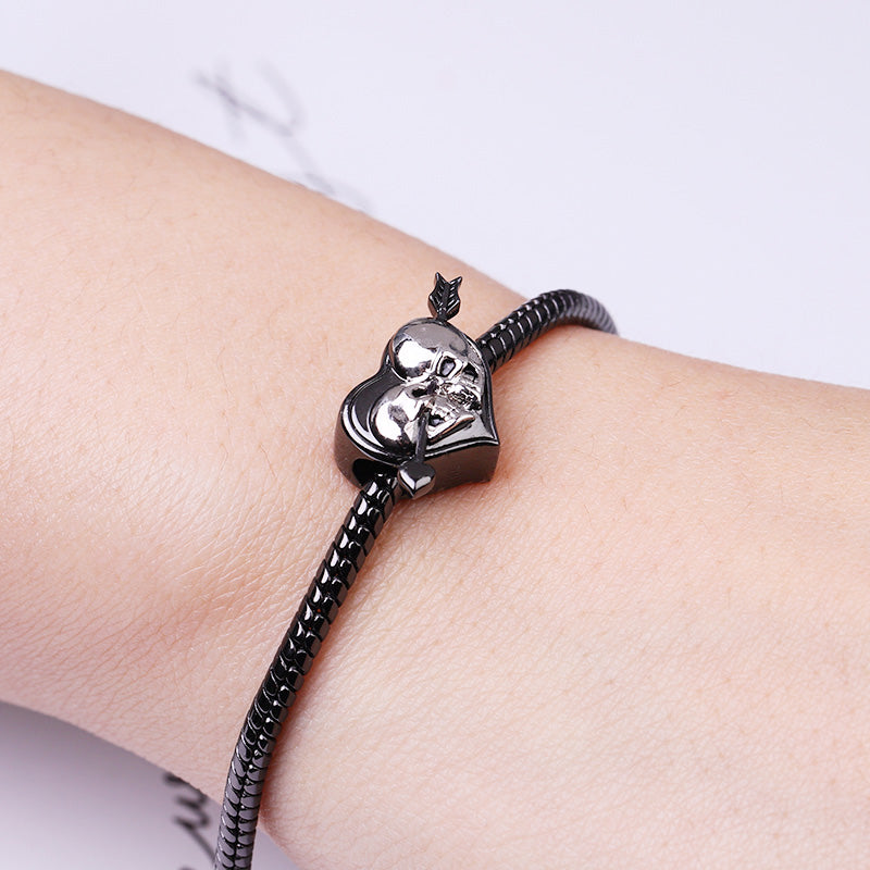 Gnoce "Arrow through The Heart" Skull Lover Heart Charm Sterling Silver Black Plated_3