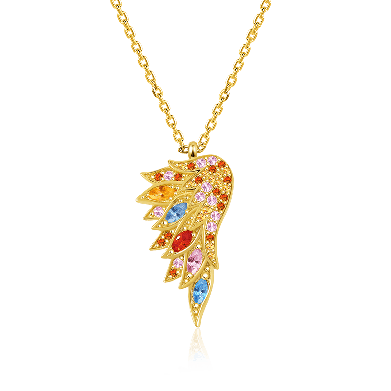 Multicolour Wings Necklace Sterling Silver 18k Gold Plated Paved with Stones_1