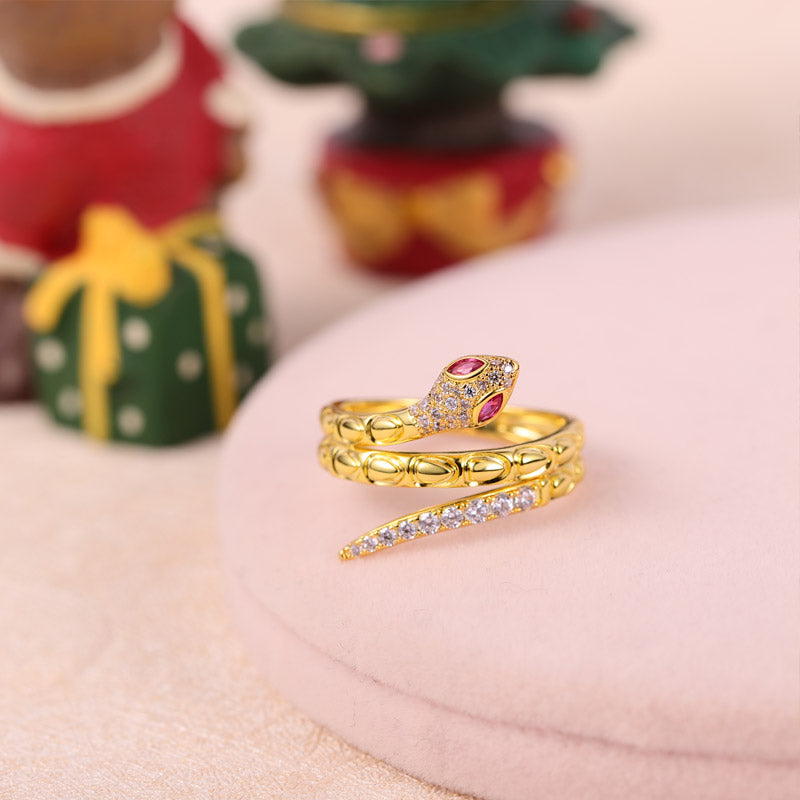 Golden Snake Ring 925 Sterling Silver 18K Gold Plated inlaid with Stones_2